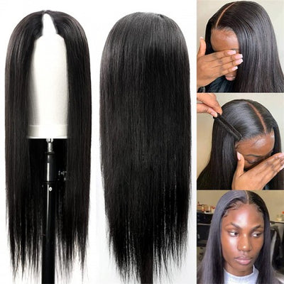 Snv V Part Straight Human Hair Wig No Leave Out No Glue Beginner Friendly 180% Density Wigs