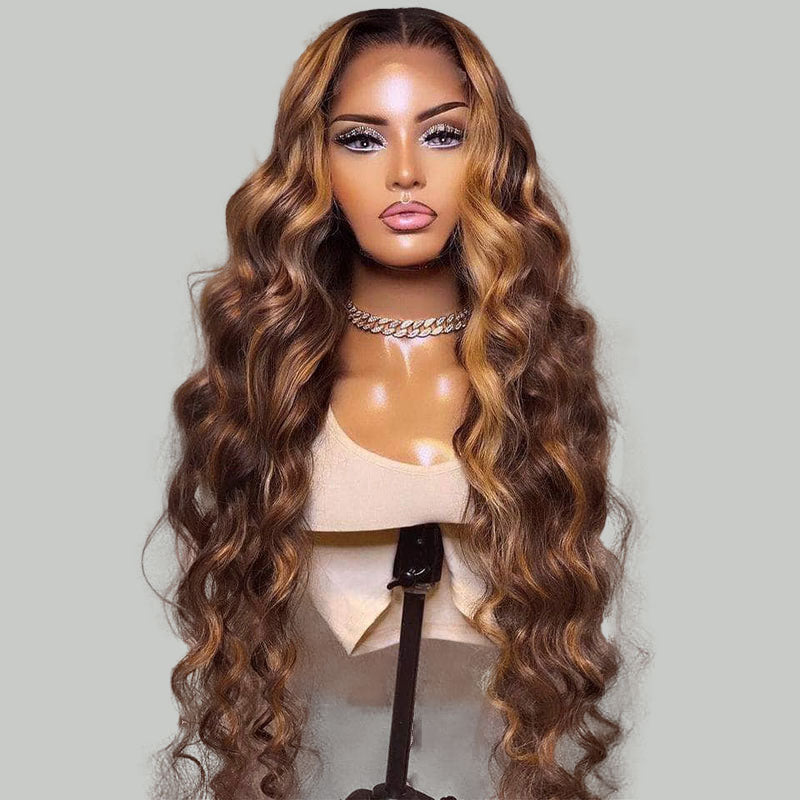 Snv Highlight Honey Blonde Body Wave human hair wig 13×4 4x4 Lace Front Wigs 180% density