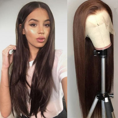 Snv 13×4 Lace Front Wigs Brown Color Straight Hair 180% density pre plucked with natural hairline