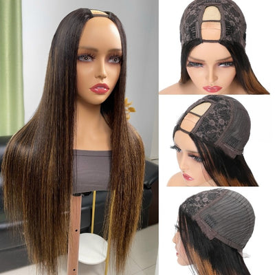 Snv Highlights With Brown Straight Wig U Part wigs For Beginners 180% density