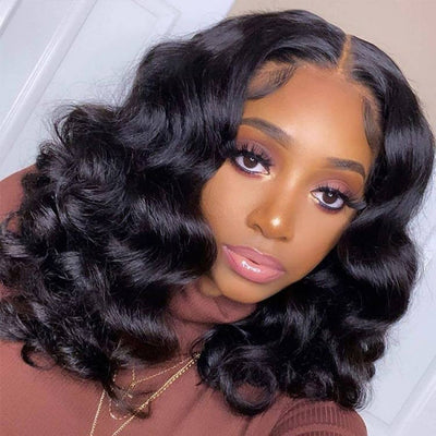 Snv 13x4 Lace Front Wig Loose Deep Wave Bob Wig 180% Density pre plucked with babyhair