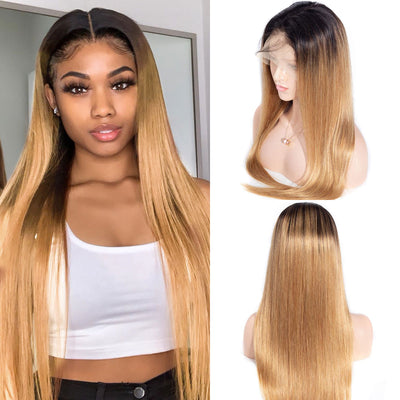 Snv 1B/27 color 13×4 Lace Front Wig Straight Virgin Human Hair Wigs 180% density