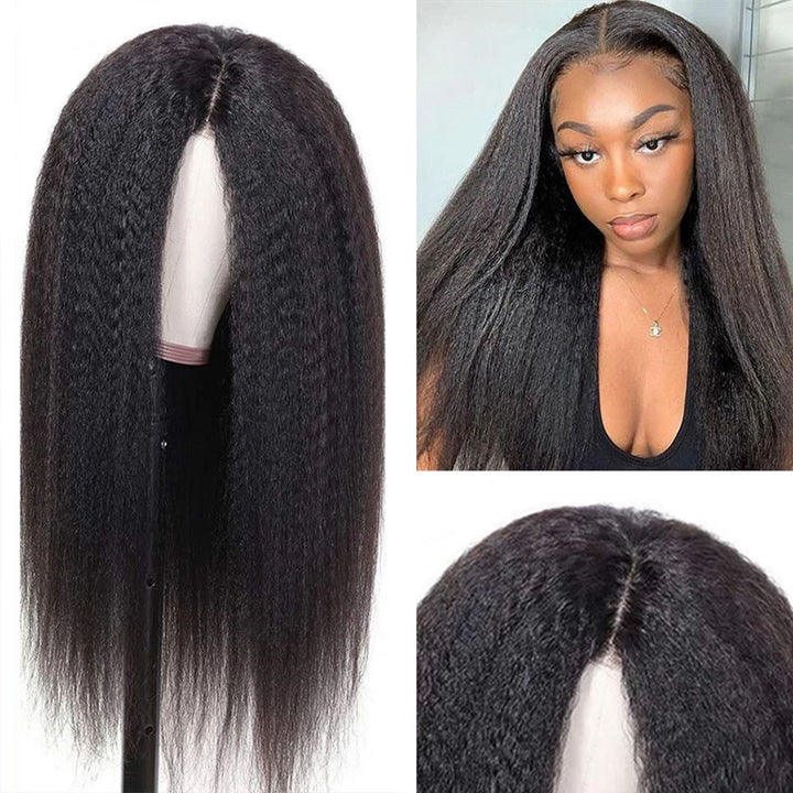 Snv V Part Wigs Kinky Straight Human Hair Wig No Leave Out No Glue Beginner Friendly 180% Density Wigs