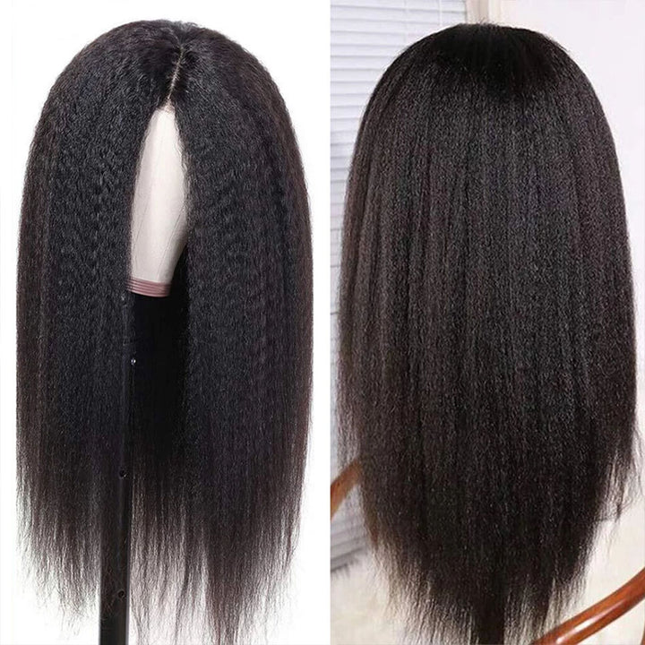 Snv V Part Wigs Kinky Straight Human Hair Wig No Leave Out No Glue Beginner Friendly 180% Density Wigs