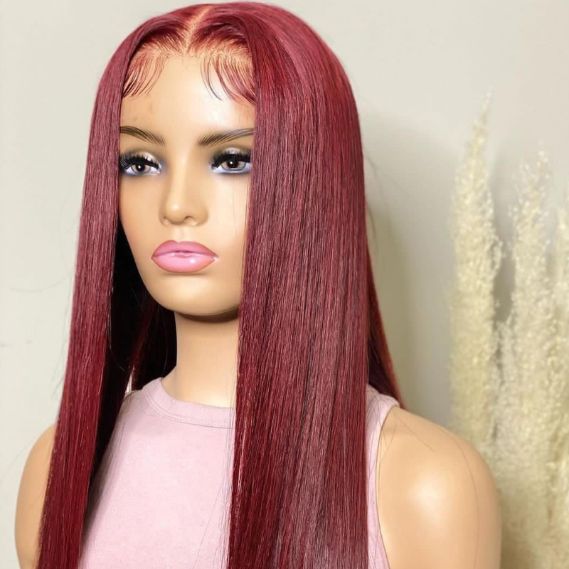 Snv 99J colored 13x4 5x5 Lace Front Wig  Straight wig Real Human Hair Wig  Pre Plucked 180% Density