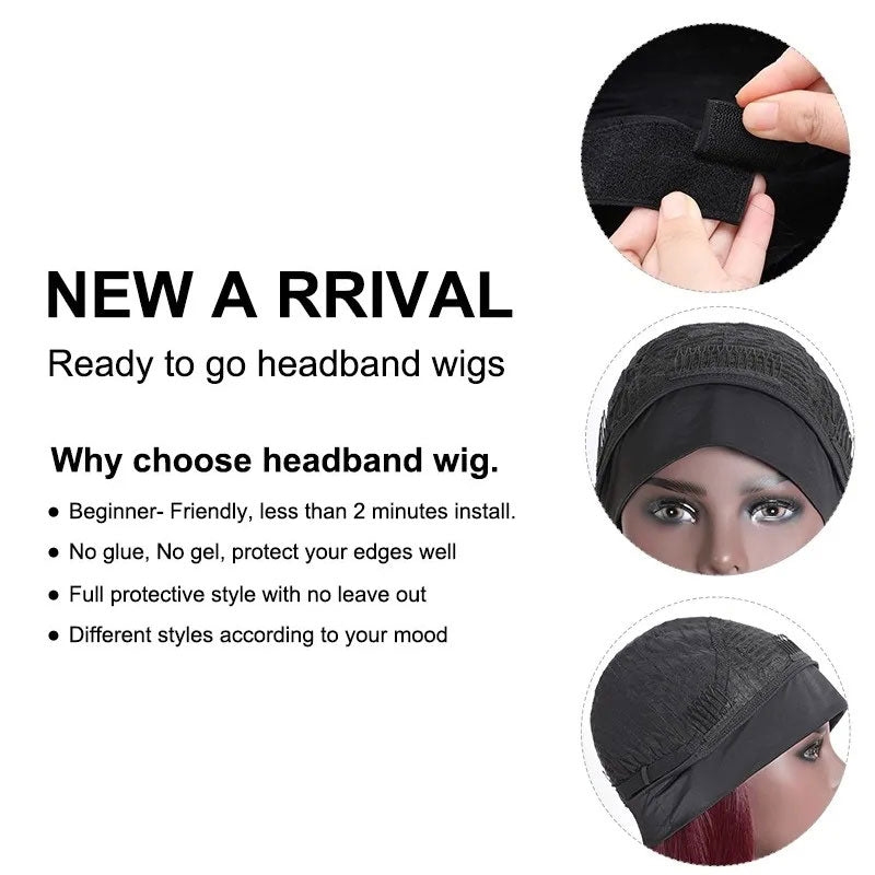 Snv Highlight #4 /27  natural curly Headband Wig Human Hair Wigs for black Women Brazilian Virgin Hair Glueless Scarf Wig