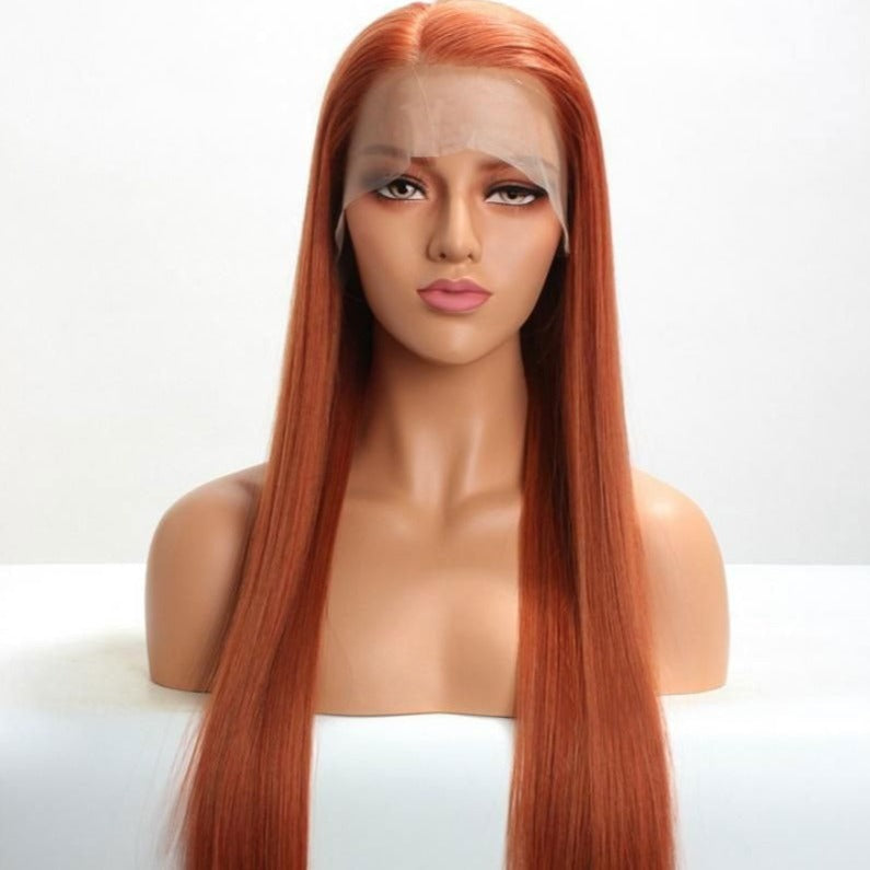 Snv Ginger Orange Color Straight Human Hair 13x4 Lace Front Wigs Transparent Lace Pre Plucked 180% Density