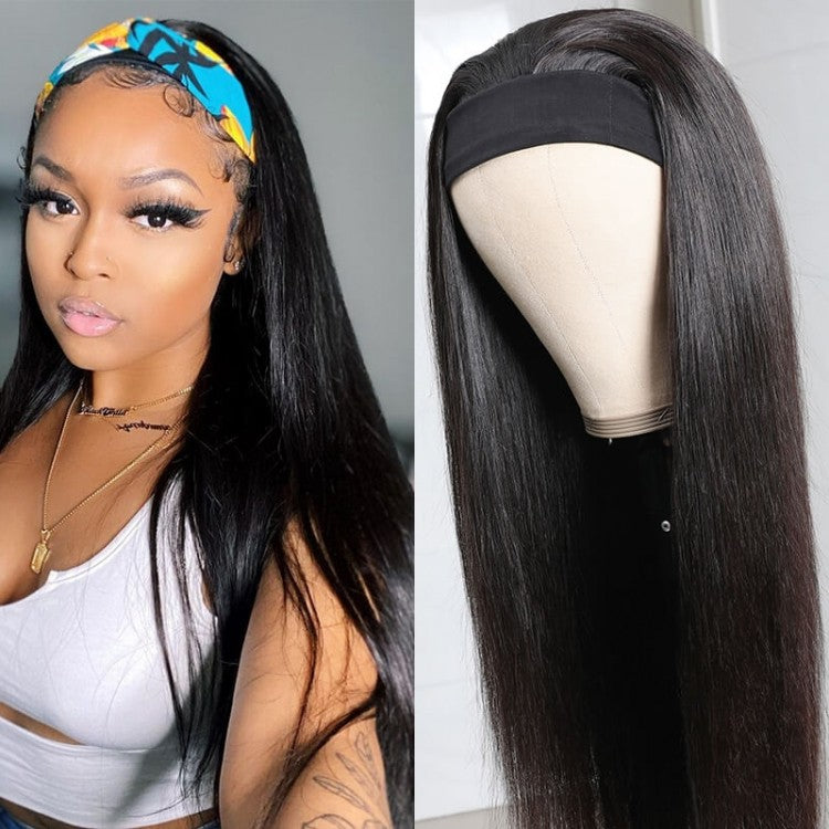 Snv Glueless Wig Straight Human Hair Wigs No Glue Silk Scarf Headband Wigs For Beginners 180% Density