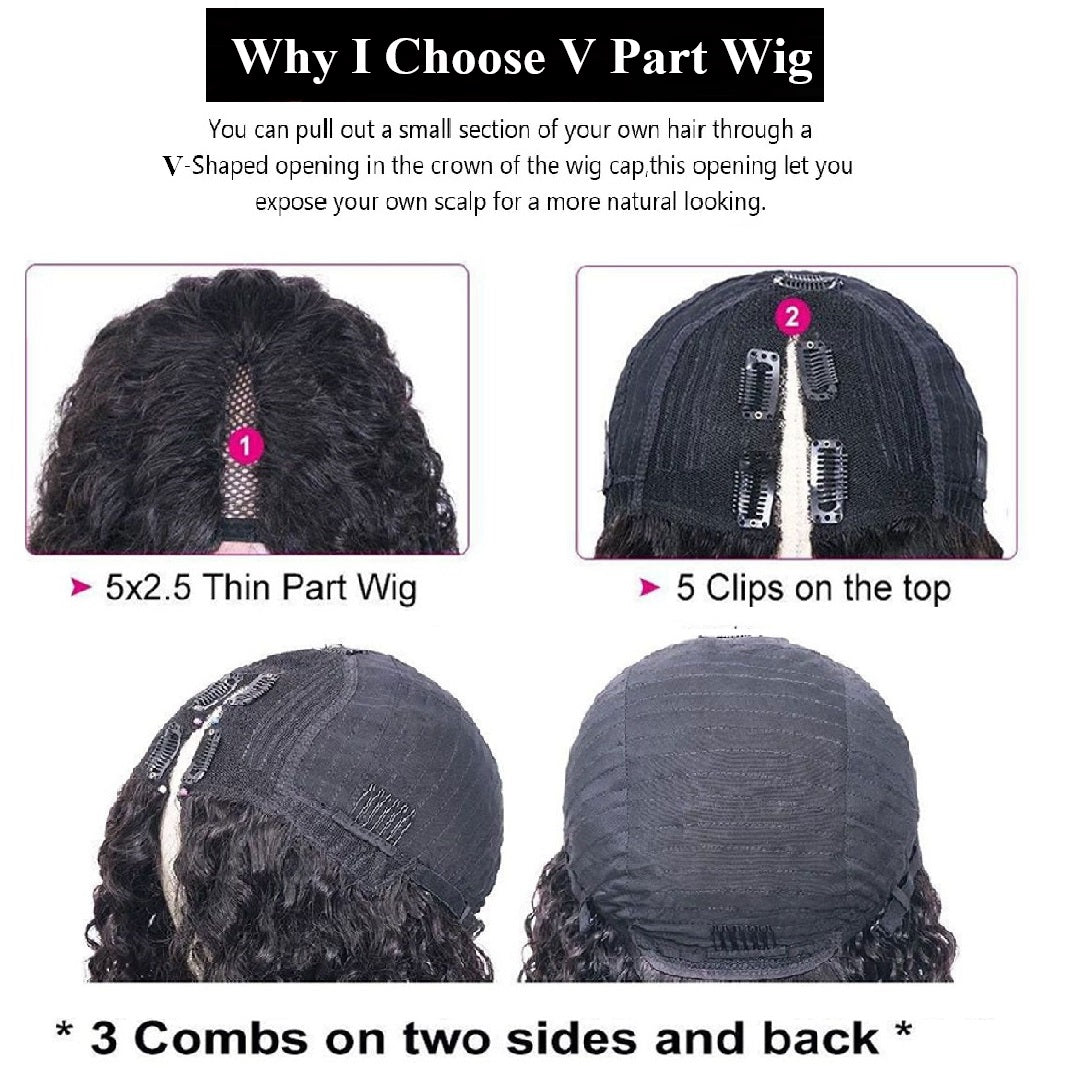 Snv V Part Wigs Kinky Straight Human Hair Wig No Leave Out No Glue Beginner Friendly 180% Density Wigs