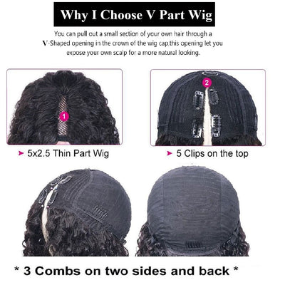 Snv V Part Wigs Kinky Straight Human Hair Wig No Leave Out No Glue Beginner Friendly 180% Density Wigs