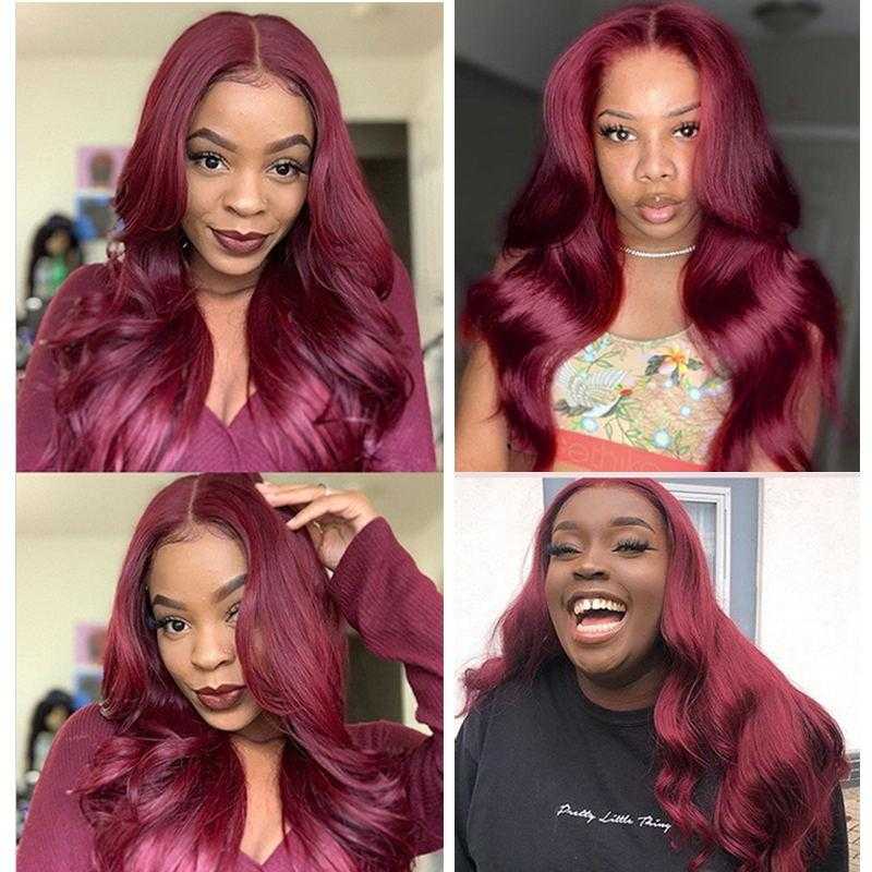 Snv 99J Color Burgundy Body Wave Wig 13x4 5x5 Lace Front Wig 180% density