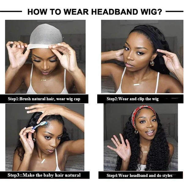 Snv Highlight #4 /27  natural curly Headband Wig Human Hair Wigs for black Women Brazilian Virgin Hair Glueless Scarf Wig