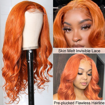 Snv Color Orange Ginger Body Wave 13*4 Lace Front Wig 180% Density