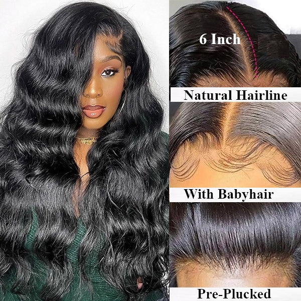 Snv 6×6 Lace Closure Wigs Baby Wave Virgin Human Hair Wig Pre Plucked With Baby Hair 100% Brazilian Human Hair 180% Density