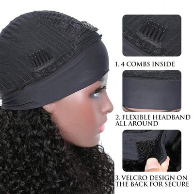 Snv Highlight #4 /27  natural curly Headband Wig Human Hair Wigs for black Women Brazilian Virgin Hair Glueless Scarf Wig