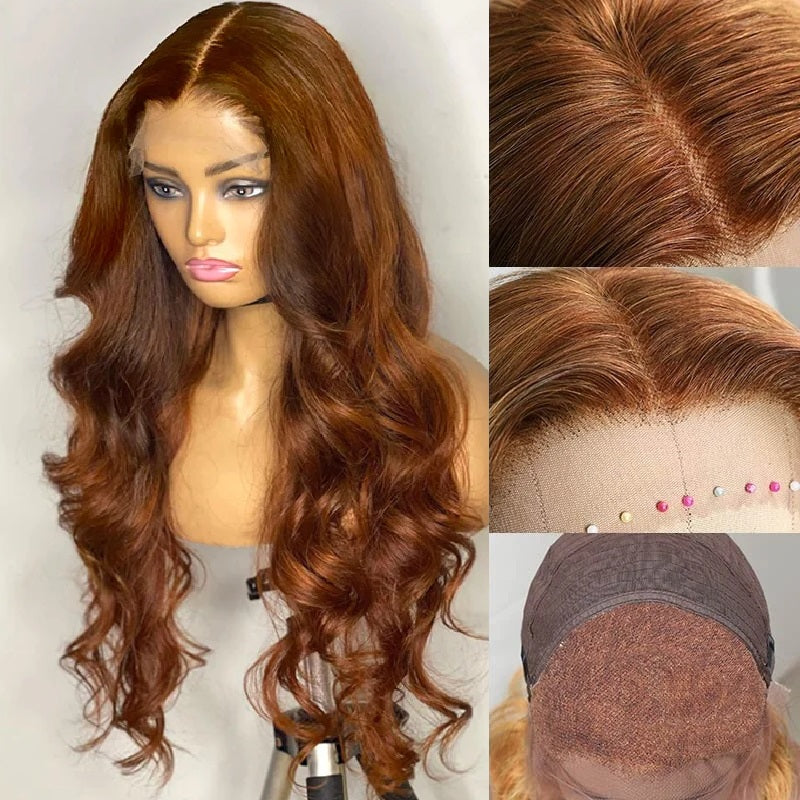 Snv Ginger Brown Body Wave Wigs  13X4 Lace Frontal Wigs Brown Colored Human Hair Wigs For Women