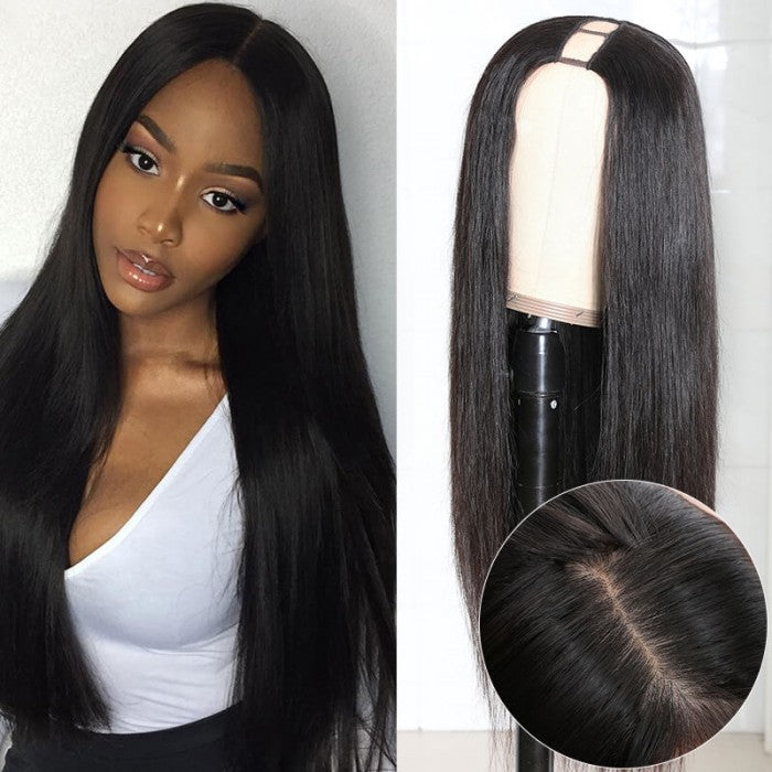 Snv U Part Wigs Straight Human Hair Wig No Leave Out No Glue Beginner Friendly 180% Density Wigs