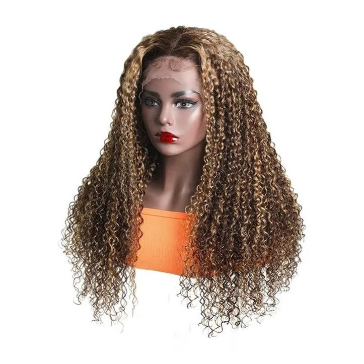 Snv 13x4 Lace Front Wigs  Jerry Curly Wigs Honey Blond Highlight Color With Baby Hair 180% density