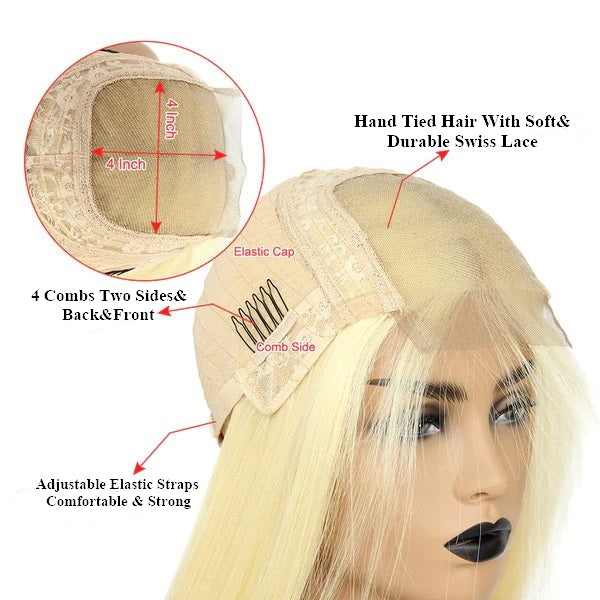 Snv 613 Color Blonde Hair Short straight Bob Wigs 13x4 4x4 lace frontal wig Human Hair Wigs