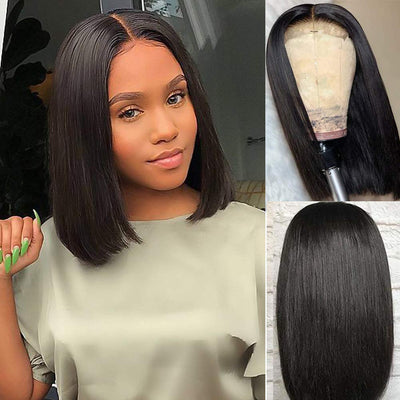 Snv Bob Wig  4x4  Lace Front Wigs Short Straight Human Hair wigs Pre Plucked With Baby Hair