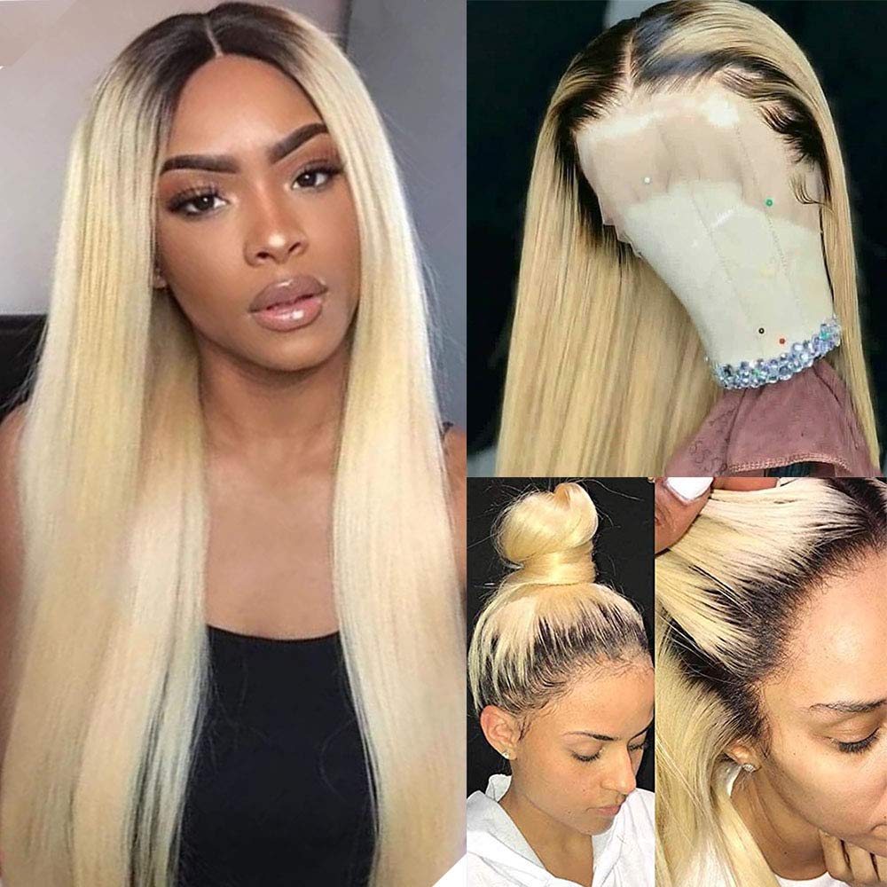 Snv 13×4 Lace Front Wigs 613 Blonde straight Wig With Dark Roots Human Hair 180% density