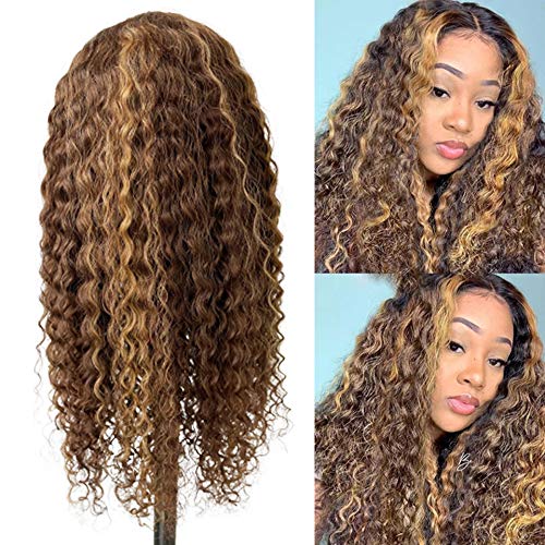 Snv Highlight Honey Blonde Deep Wave hair wig 4x4 13x4 Lace Front Wigs 180% density