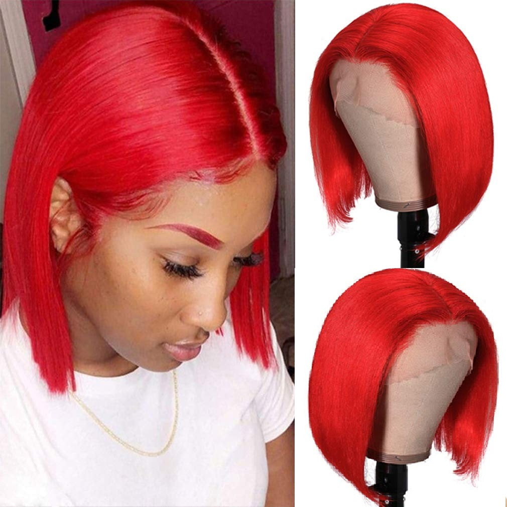 Snv Red Colored 13x4 13x6 lace front wig Straight Hair Bob Wigs 180% density pre plucked with natural hairline