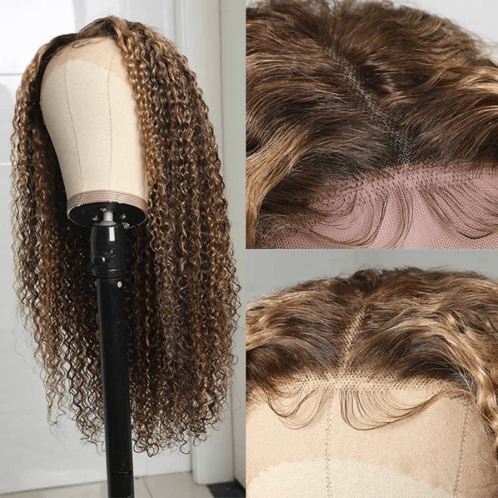 Snv 13x4 Lace Front Wigs  Jerry Curly Wigs Honey Blond Highlight Color With Baby Hair 180% density