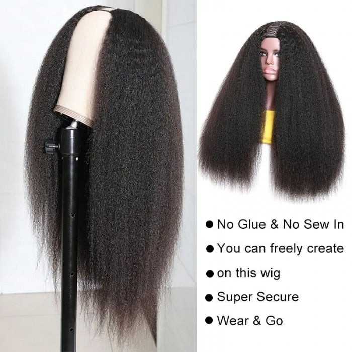 Snv U Part Wig Kinky Straight Hair 180% density pre plucked with natural hairline