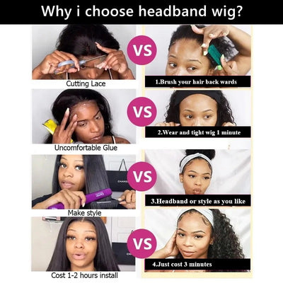 Snv Highlight #4 /27  natural curly Headband Wig Human Hair Wigs for black Women Brazilian Virgin Hair Glueless Scarf Wig