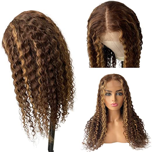 Snv Highlight Honey Blonde Deep Wave hair wig 4x4 13x4 Lace Front Wigs 180% density