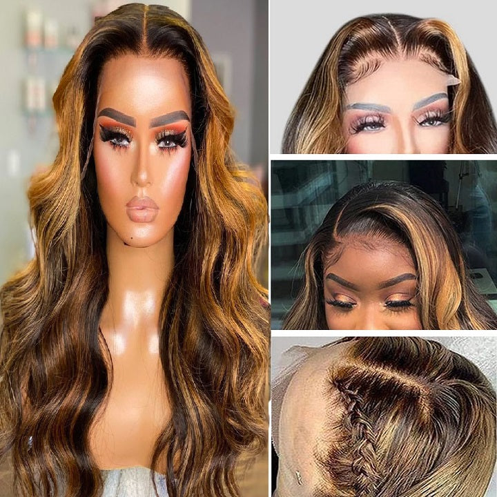 Snv 13X4  Lace Front Wigs Ombre Brown colored wigs  Body Wave hair 180% density