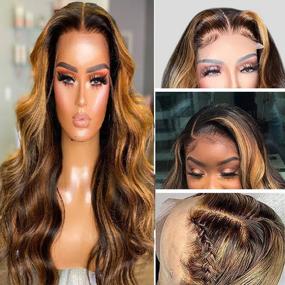 Snv 13X4  Lace Front Wigs Ombre Brown colored wigs  Body Wave hair 180% density