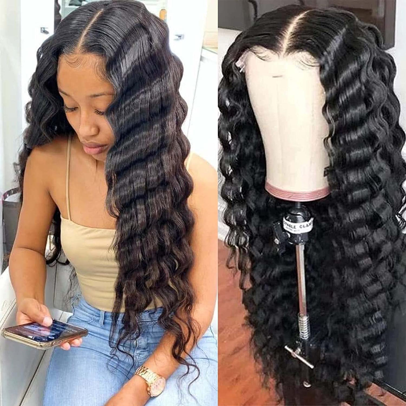 Snv 4x4 lace closure wig loose deep wave hair wig pre plucked 180 density