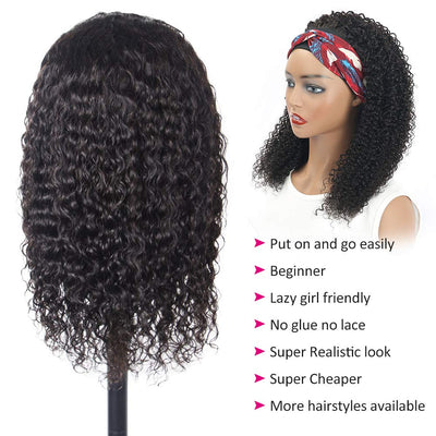 Snv Glueless Wig Kinky Curly Human Hair Wigs No Glue Silk Scarf Headband Wigs For Beginners 180% Density