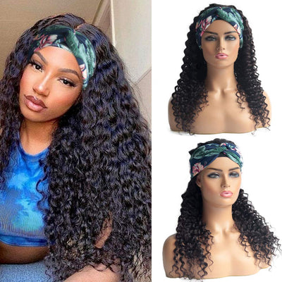 Snv Glueless Wig Deep Wave Human Hair Wigs No Glue Silk Scarf Headband Wigs For Beginners 180% Density