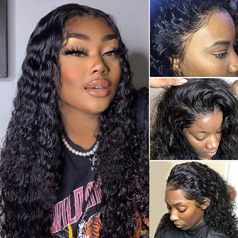 Snv 4x4  Lace closure wigs water wave Human Hair wigs pre plucked with Baby hair