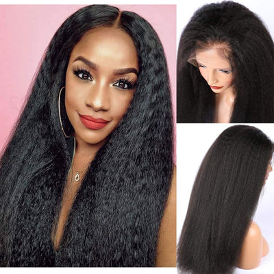 Snv 13x4 HD Lace Front Wigs Kinky Straight Hair Wig Human Hair Side Part 180% Density