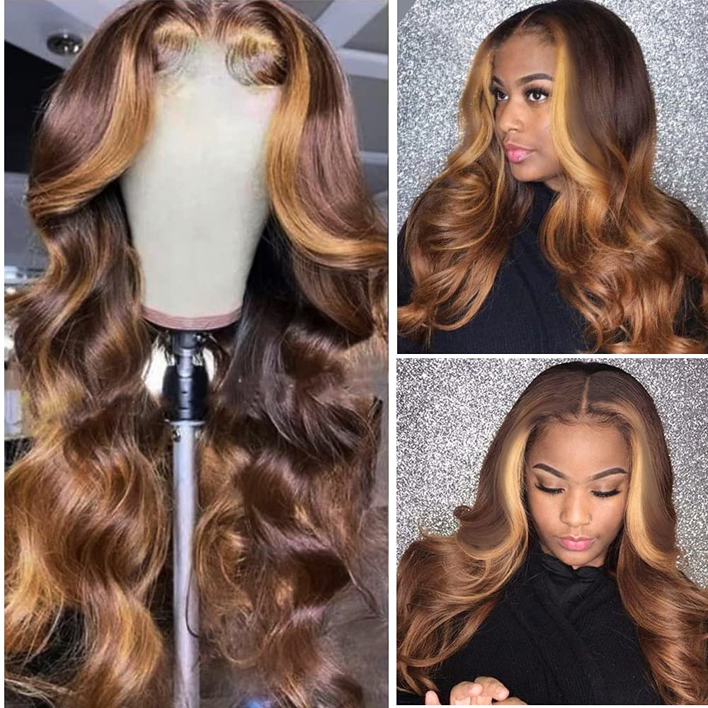 Snv 13X4  Lace Front Wigs Ombre Brown colored wigs  Body Wave hair 180% density