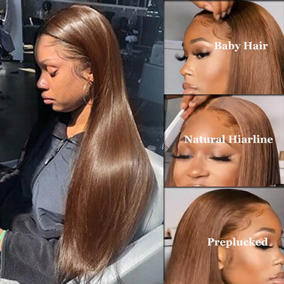 Snv 13×4 Lace Front Wigs Brown Color Straight Hair 180% density pre plucked with natural hairline