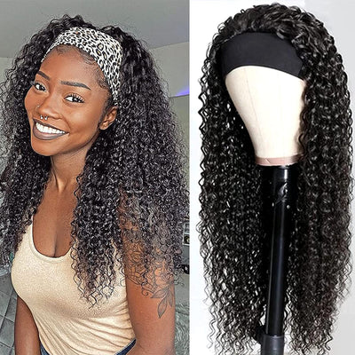 Snv Glueless Wig Kinky Curly Human Hair Wigs No Glue Silk Scarf Headband Wigs For Beginners 180% Density