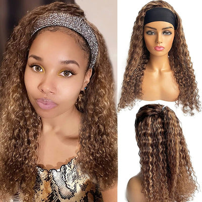 Snv Highlight #4 /27  natural curly Headband Wig Human Hair Wigs for black Women Brazilian Virgin Hair Glueless Scarf Wig