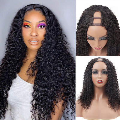 Snv U Part Wigs Natural Curly Human Hair Wig No Leave Out No Glue Beginner Friendly 180% Density Wigs