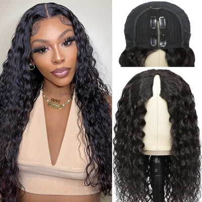 Snv V Part Wigs Water Wave Human Hair Wig No Leave Out No Glue Beginner Friendly 180% Density Wigs