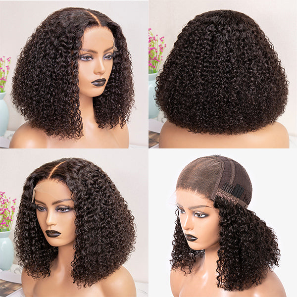 Snv Kinky Curly human hair 13x4 4x4 Lace Front Wig Short bob Wigs 180% Density