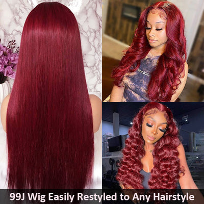 Snv 99J colored 13x4 5x5 Lace Front Wig  Straight wig Real Human Hair Wig  Pre Plucked 180% Density