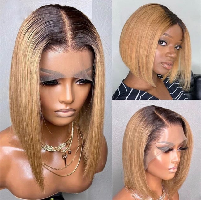 Snv 13x4 4x4 Lace Front wig  Bob Wigs Ombre Honey Blonde Straight Hair 180% density