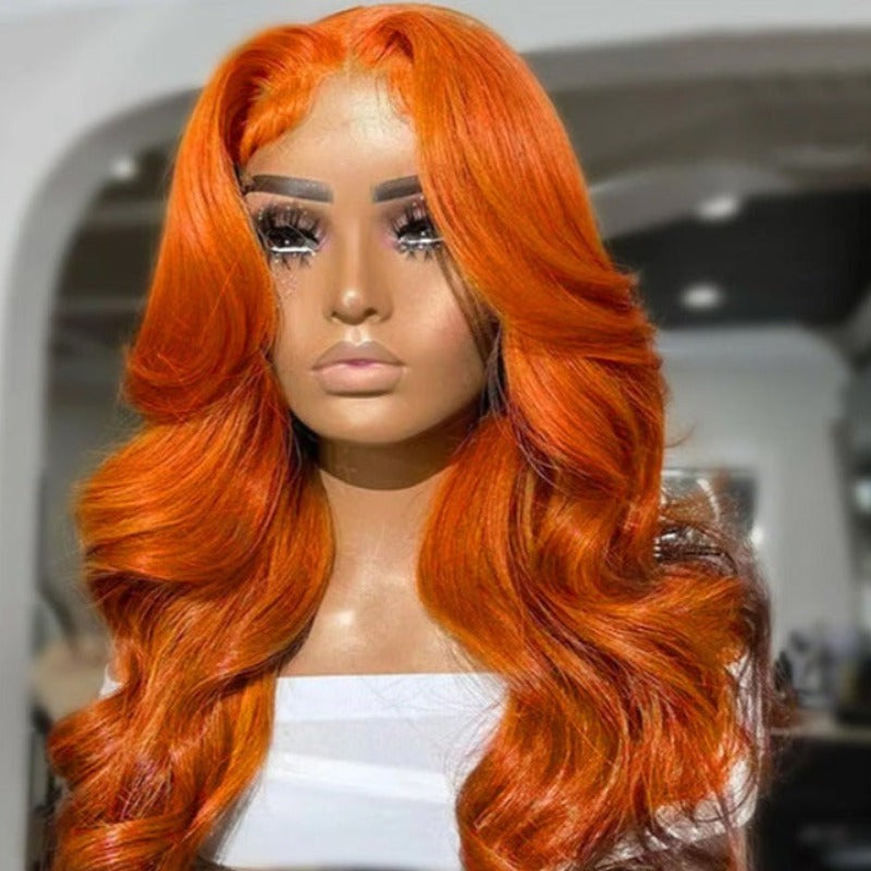 Snv Color Orange Ginger Body Wave 13*4 Lace Front Wig 180% Density