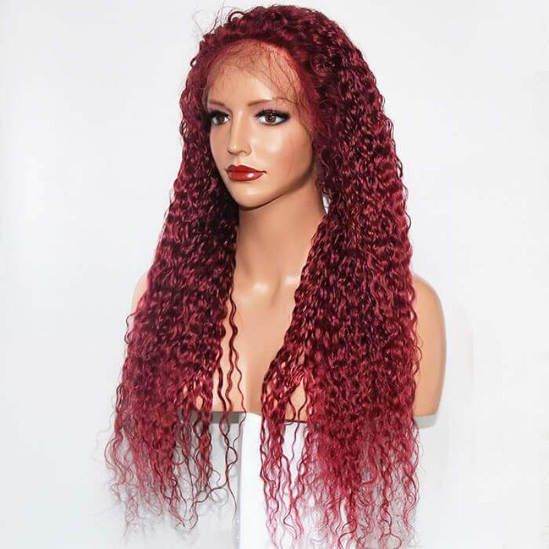 Snv 99J Burgundy Red jerry curly human hair wig 13×4 Lace Front Wigs High quality 180% Density