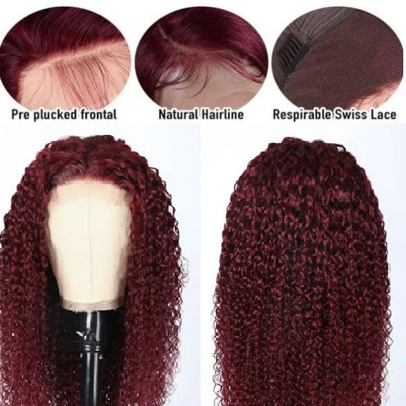 Snv 99J Burgundy Red jerry curly human hair wig 13×4 Lace Front Wigs High quality 180% Density